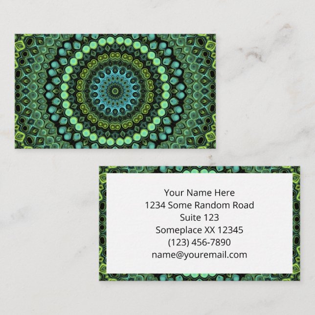 Tarjeta De Visita Patrón de Mandala verde y Verde azulado (Anverso / Reverso)