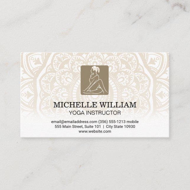 Tarjeta De Visita Patrón de Mandala | Yoga Twist Pose (Anverso)