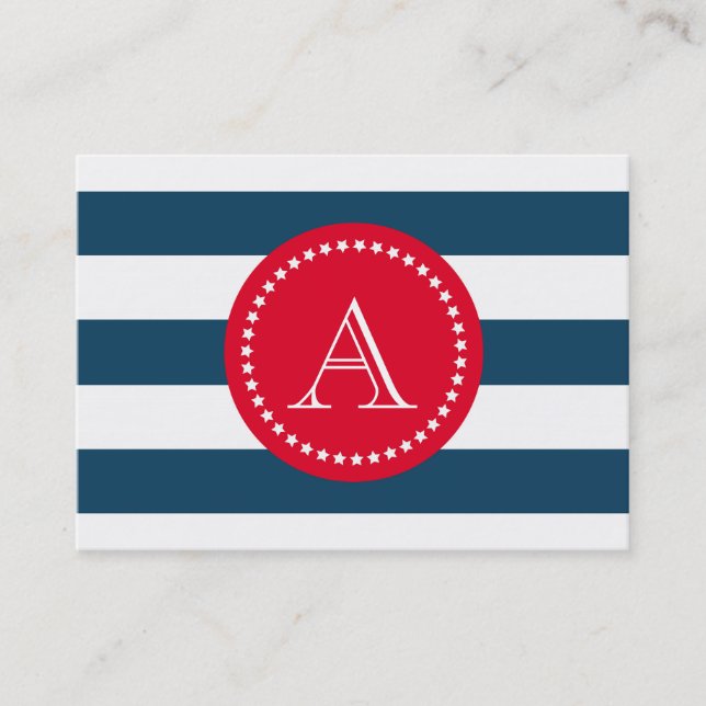 Tarjeta De Visita Patrón de marina azul y blanca (Anverso)