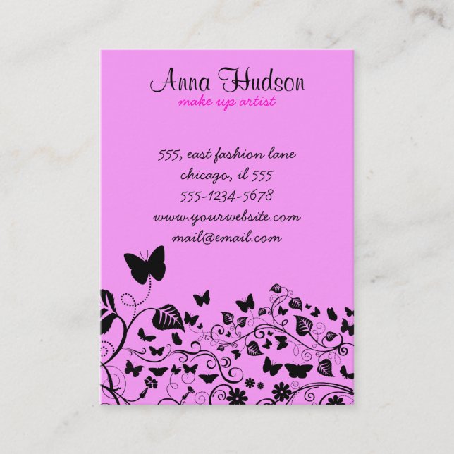 Tarjeta De Visita Patrón De Mariposa, Patrón De Mariposas, Rosa (Anverso)