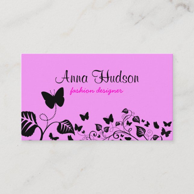 Tarjeta De Visita Patrón De Mariposa, Patrón De Mariposas, Rosa (Anverso)