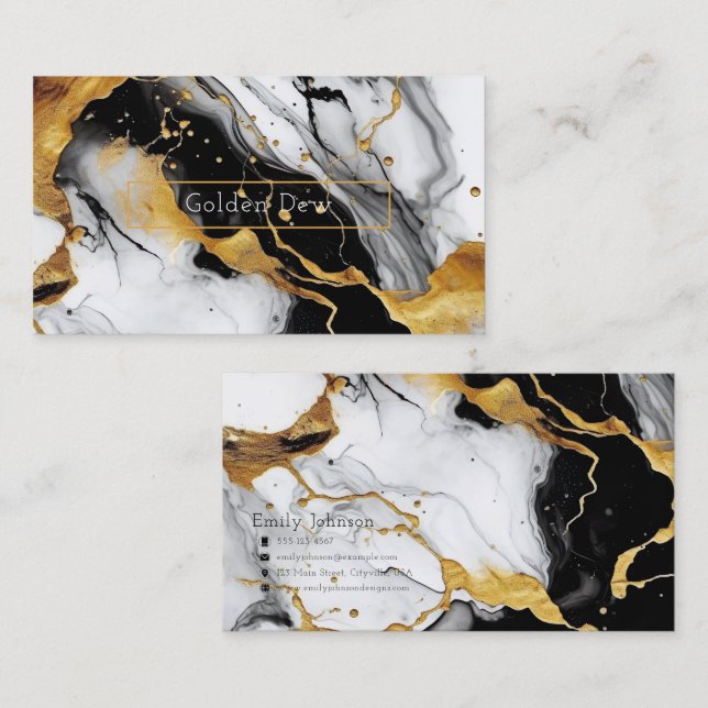 Tarjeta De Visita Patrón de mármol en negro, blanco y oro (Anverso / Reverso)