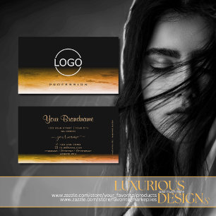 Tarjeta De Visita Patrón de mármol negro y Naranja con logotipo mode