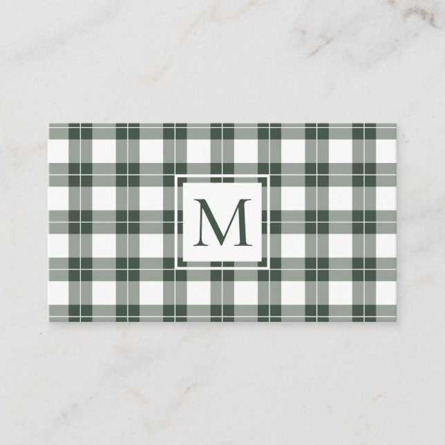 Tarjeta De Visita Patrón de moda Monograma verde y blanco (Anverso)