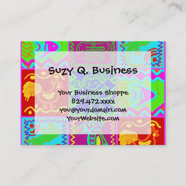Tarjeta De Visita Patrón de mosaico de animaciones divertidas y colo (Anverso)