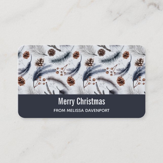 Tarjeta De Visita Patrón de Navidades de agujas de pino y pino (Anverso)