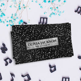 Tarjeta De Visita Patrón de notas de música plateado