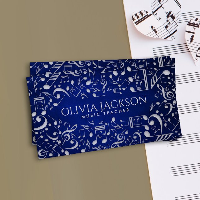Tarjeta De Visita Patrón de notas musicales de papel blanco elegante (Subido por el creador)