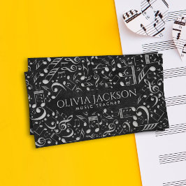 Tarjeta De Visita Patrón de notas musicales de papel blanco elegante