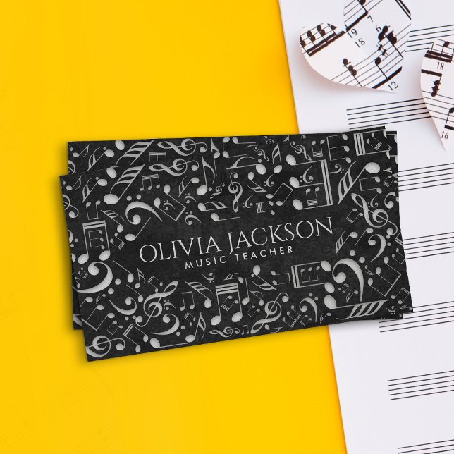 Tarjeta De Visita Patrón de notas musicales de papel blanco elegante (Subido por el creador)