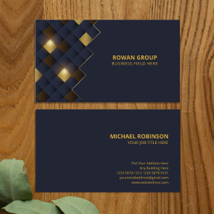 Tarjeta De Visita Patrón de oro cuadrado azul marrón   Lujo