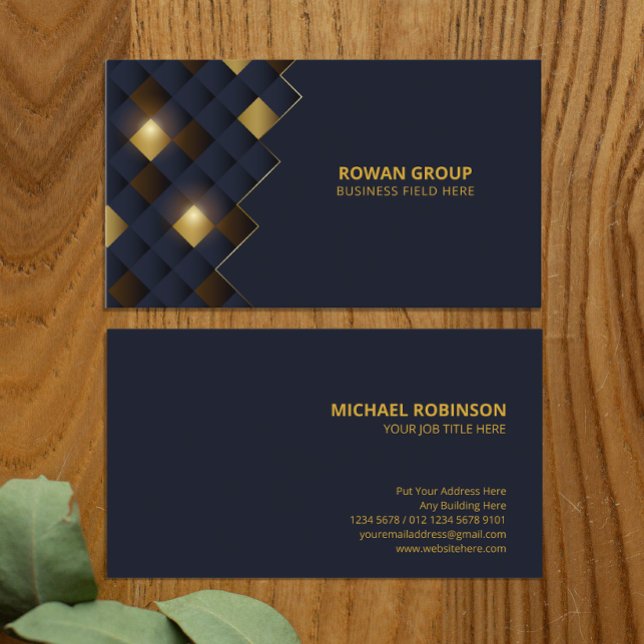 Tarjeta De Visita Patrón de oro cuadrado azul marrón | Lujo (Subido por el creador)