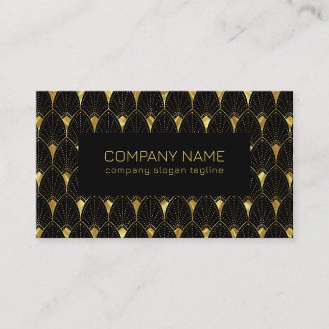 Tarjeta De Visita Patrón De Oro Luminoso Y Art Decó Negro (Anverso)