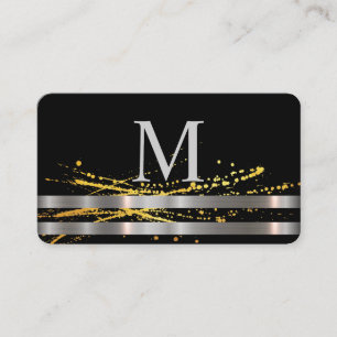 Tarjeta De Visita Patrón de oro Monograma Metálico Plata Trim