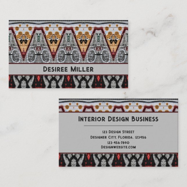 Tarjeta De Visita Patrón de oro negro gris rojo nativo tribal (Anverso / Reverso)