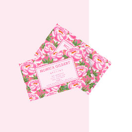 Tarjeta De Visita Patrón de peonías rosadas de Moda bohemia