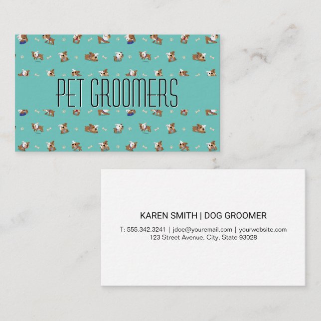 Tarjeta De Visita Patrón de perros y huesos | Servicios para animale (Anverso / Reverso)