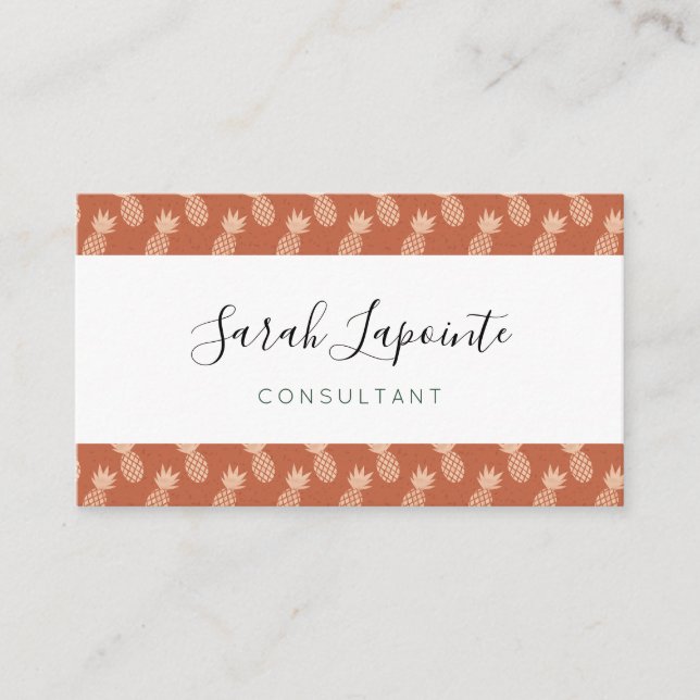 Tarjeta De Visita Patrón de piña tropical de terracota y piña (Anverso)