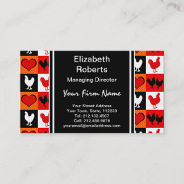 Tarjeta De Visita Patrón de pollo de gallo rojo y negro