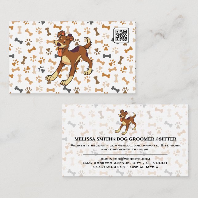 Tarjeta De Visita Patrón de puntas de hueso de perro | Feliz Doggie  (Anverso / Reverso)
