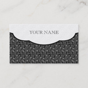 Tarjeta De Visita Patrón de punto floral negro y blanco retro