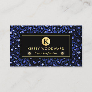 Tarjeta De Visita Patrón de puntos de glam Leopard de Purpurina azul