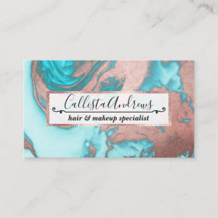 Tarjeta De Visita Patrón de Rosa de Moda Artsy Aqua Mint Blue Marble