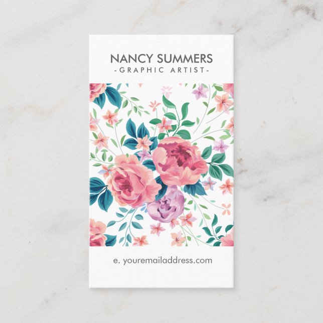 Tarjeta De Visita Patrón de rosas rosadas (Anverso)