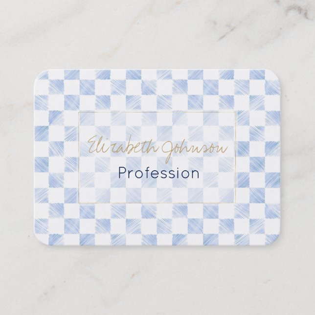 Tarjeta De Visita Patrón de tablero de cheques azul blanco moderno (Anverso)