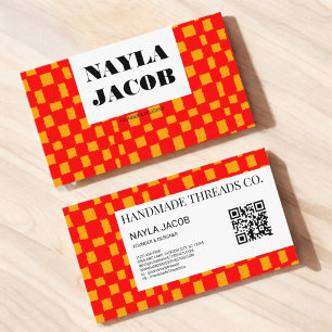 Tarjeta De Visita Patrón de tablero de naranja rojo QR Código hecho 