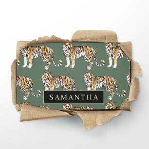Tarjeta De Visita Patrón de tigres de acuarela verde tropical con no