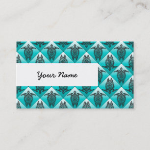 Tarjeta De Visita Patrón de tortugas marinas chamánicas - cian