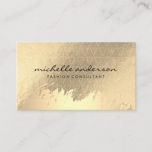 Tarjeta De Visita Patrón de triángulo de oro metálico cepillado de o (Anverso)