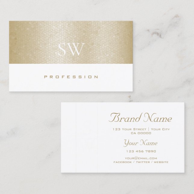 Tarjeta De Visita Patrón de verano de perla de oro noble con monogra (Anverso / Reverso)