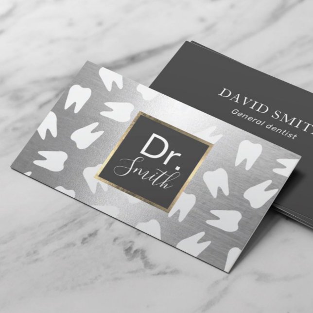 Tarjeta De Visita Patrón dental dental moderno plateado cuidado dent (Subido por el creador)
