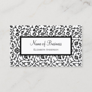 Tarjeta De Visita Patrón elegante de Damasco floral blanco y negro