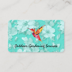 Tarjeta De Visita Patrón elegante de flores verde y colibrí