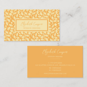 Tarjeta De Visita Patrón elegante de mandarina y hoja de crema