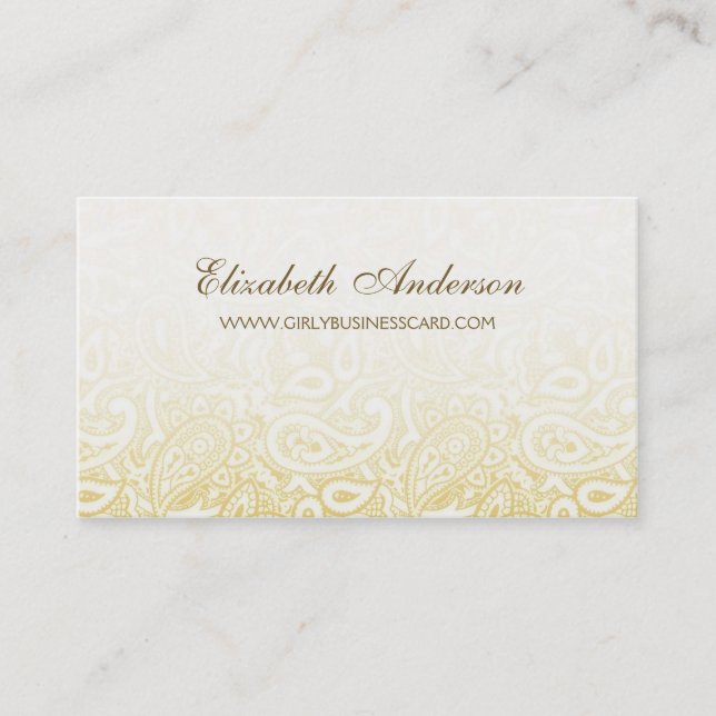 Tarjeta De Visita Patrón elegante de oro y marfil Paisley Damask (Anverso)