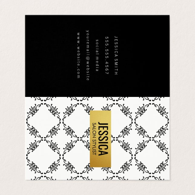 Tarjeta De Visita Patrón elegante / Marco dorado (Exterior desplegado)