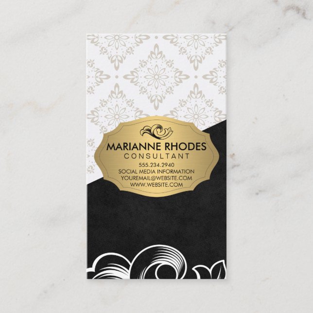 Tarjeta De Visita Patrón elegante / Oro con elemento / bloque de col (Anverso)