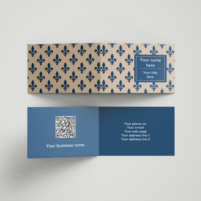 Tarjeta De Visita Patrón Fleur de Lis, francés, real, azul marino (Subido por el creador)