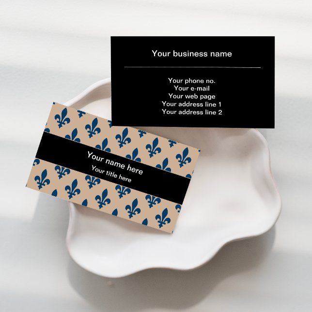 Tarjeta De Visita Patrón Fleur de Lis, francés, real, azul marino (Subido por el creador)
