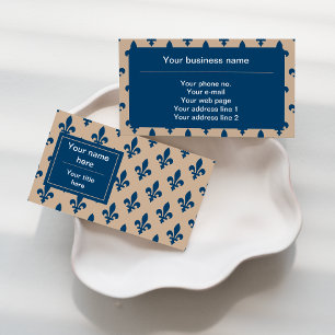 Tarjeta De Visita Patrón Fleur de Lis, francés, real, azul marino