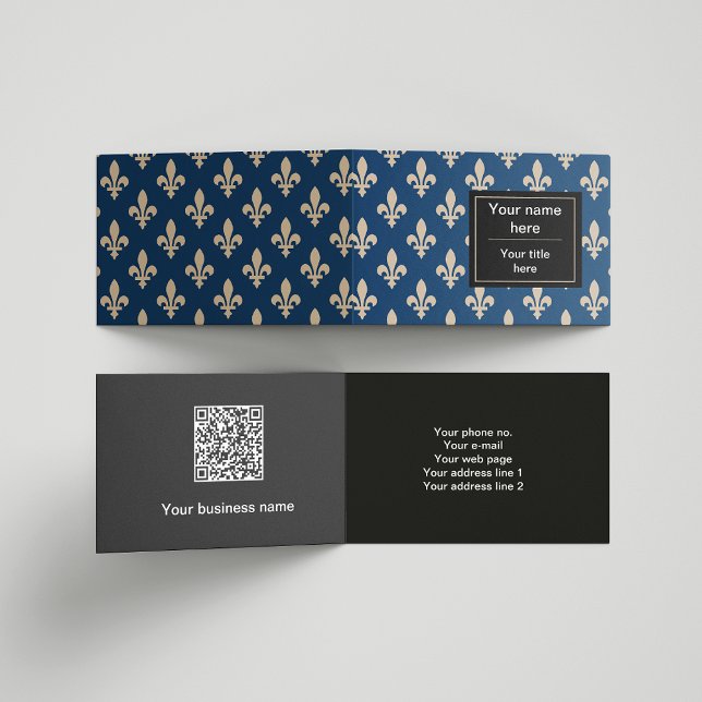 Tarjeta De Visita Patrón Fleur de Lis, francés, real, crema, azul (Subido por el creador)