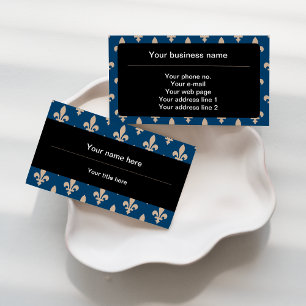 Tarjeta De Visita Patrón Fleur de Lis, francés, real, crema, azul