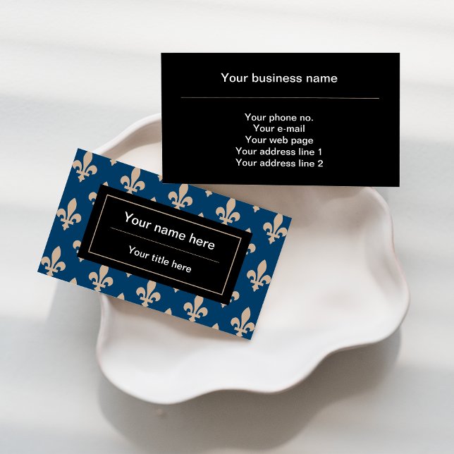 Tarjeta De Visita Patrón Fleur de Lis, francés, real, crema, azul (Subido por el creador)
