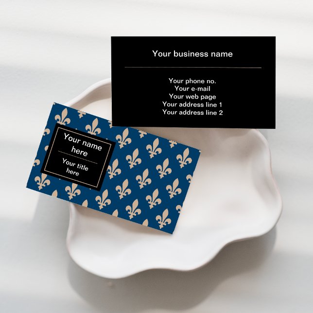Tarjeta De Visita Patrón Fleur de Lis, francés, real, crema, azul (Subido por el creador)