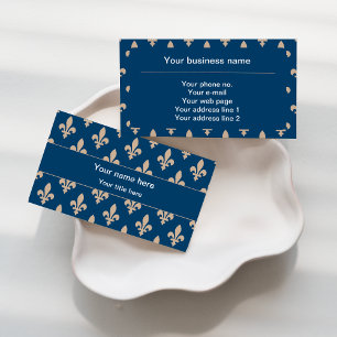 Tarjeta De Visita Patrón Fleur de Lis, francés, real, crema, azul