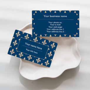 Tarjeta De Visita Patrón Fleur de Lis, francés, real, crema, azul